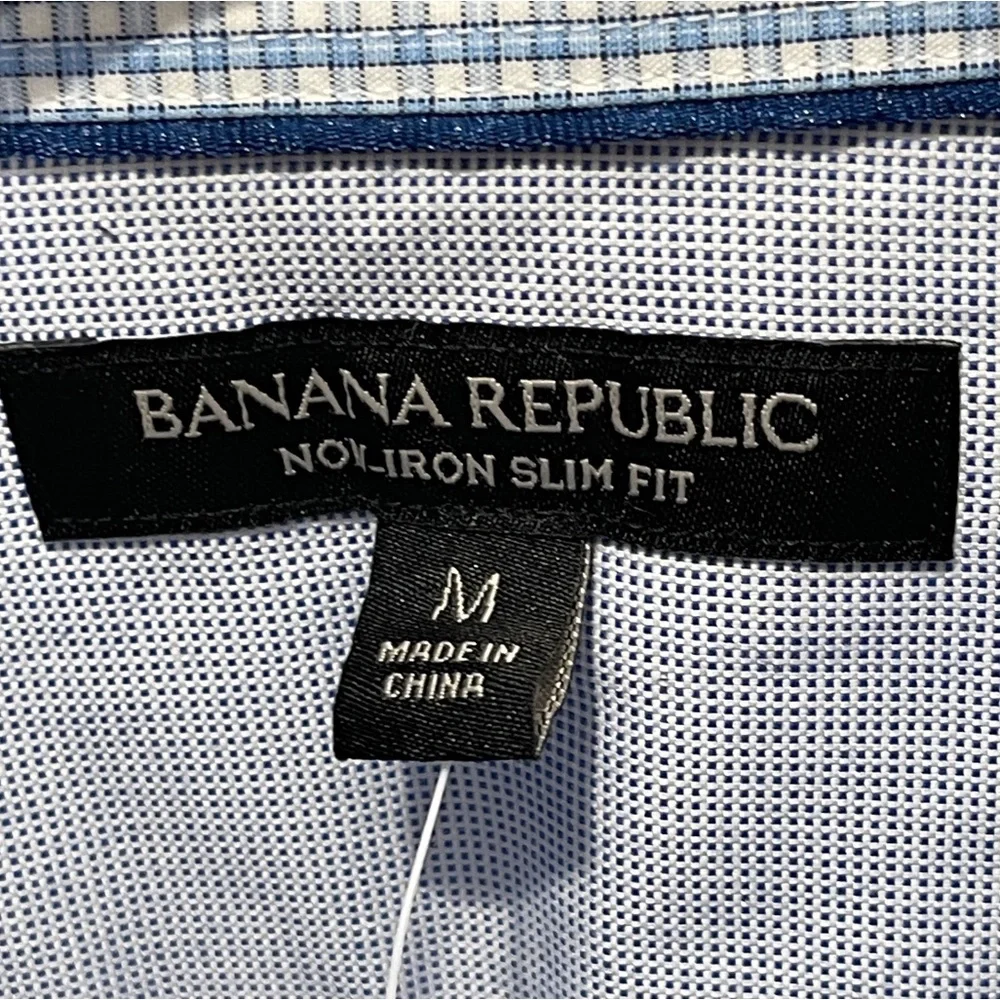Banana Republic Slim-Fit Non-Iron Dress Shirt 100% Cotton Plaid Size Medium Blue